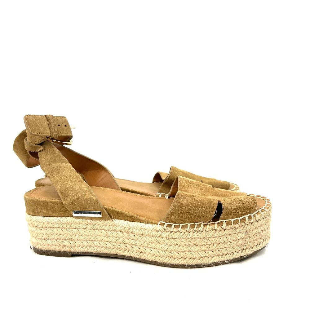 Franco Sarto Suede Espadrille Platform Sandals Tan Ankle Strap Womens 9M Sz 9